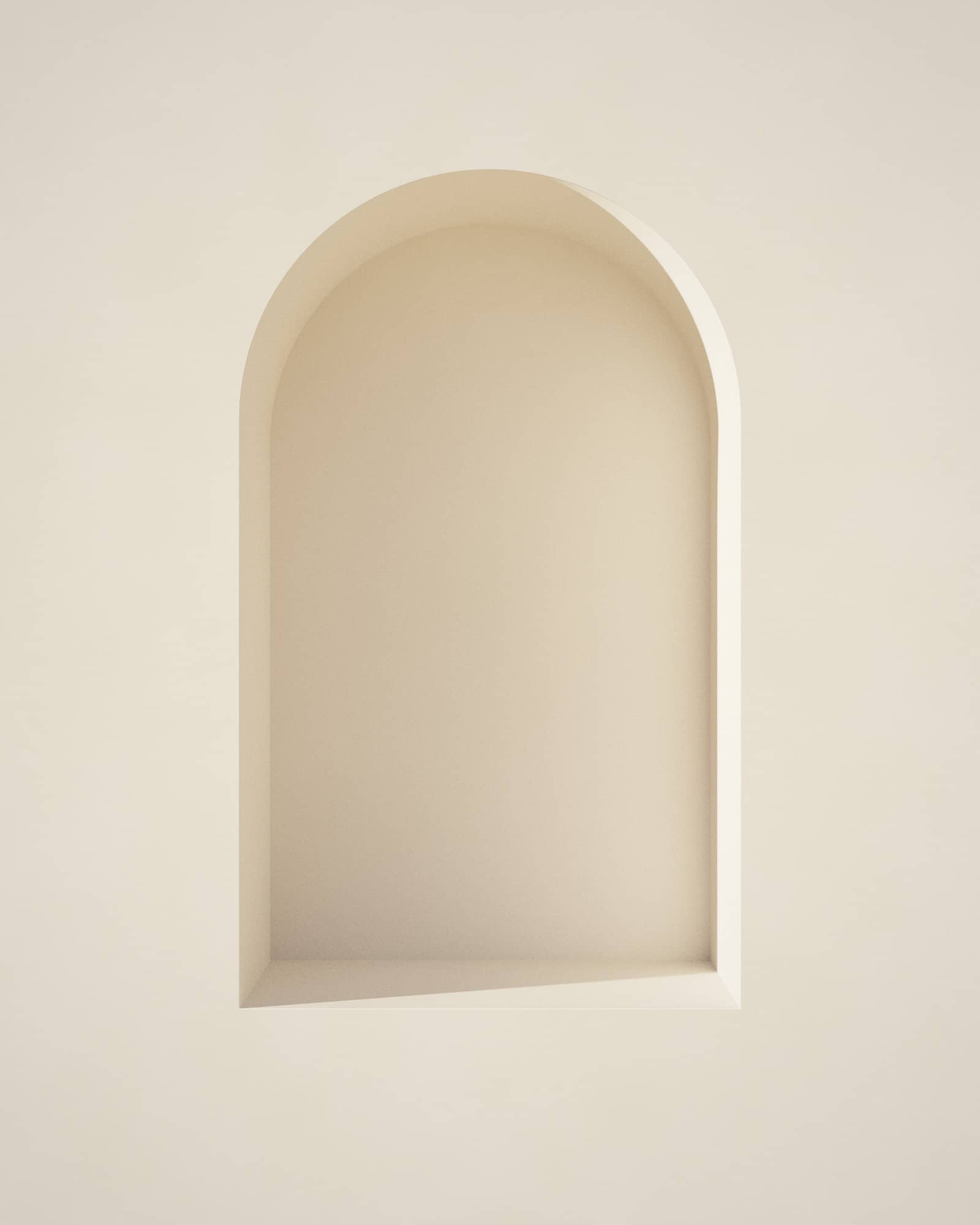 Étude de matière : niche cintrée creusée dans un mur à la chaux, lumière rasante (visuel conceptuel).