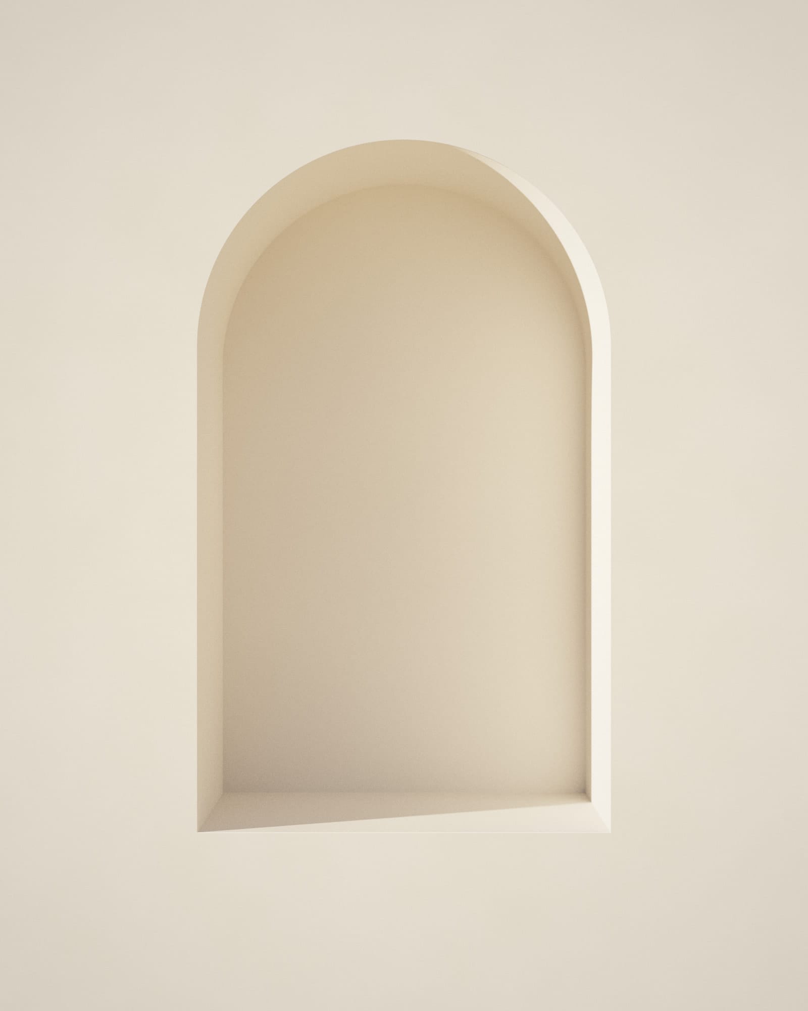 Étude de matière : niche cintrée creusée dans un mur à la chaux, lumière rasante (visuel conceptuel).